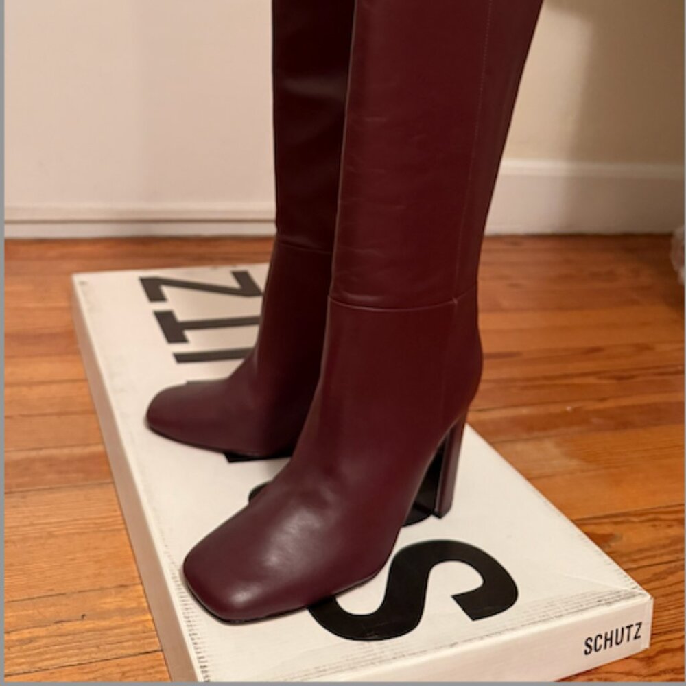 NWT - Schutz Austine Leather Boot In Vino Ruby - Picture 2 of 8